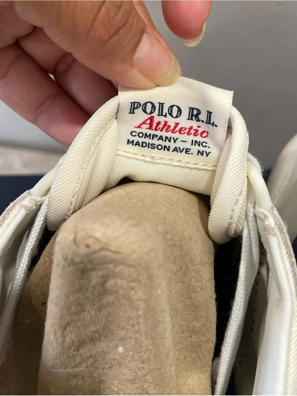 Polo by Ralph Lauren Men’s Cream, Navy & Red Athletic Sneakers
